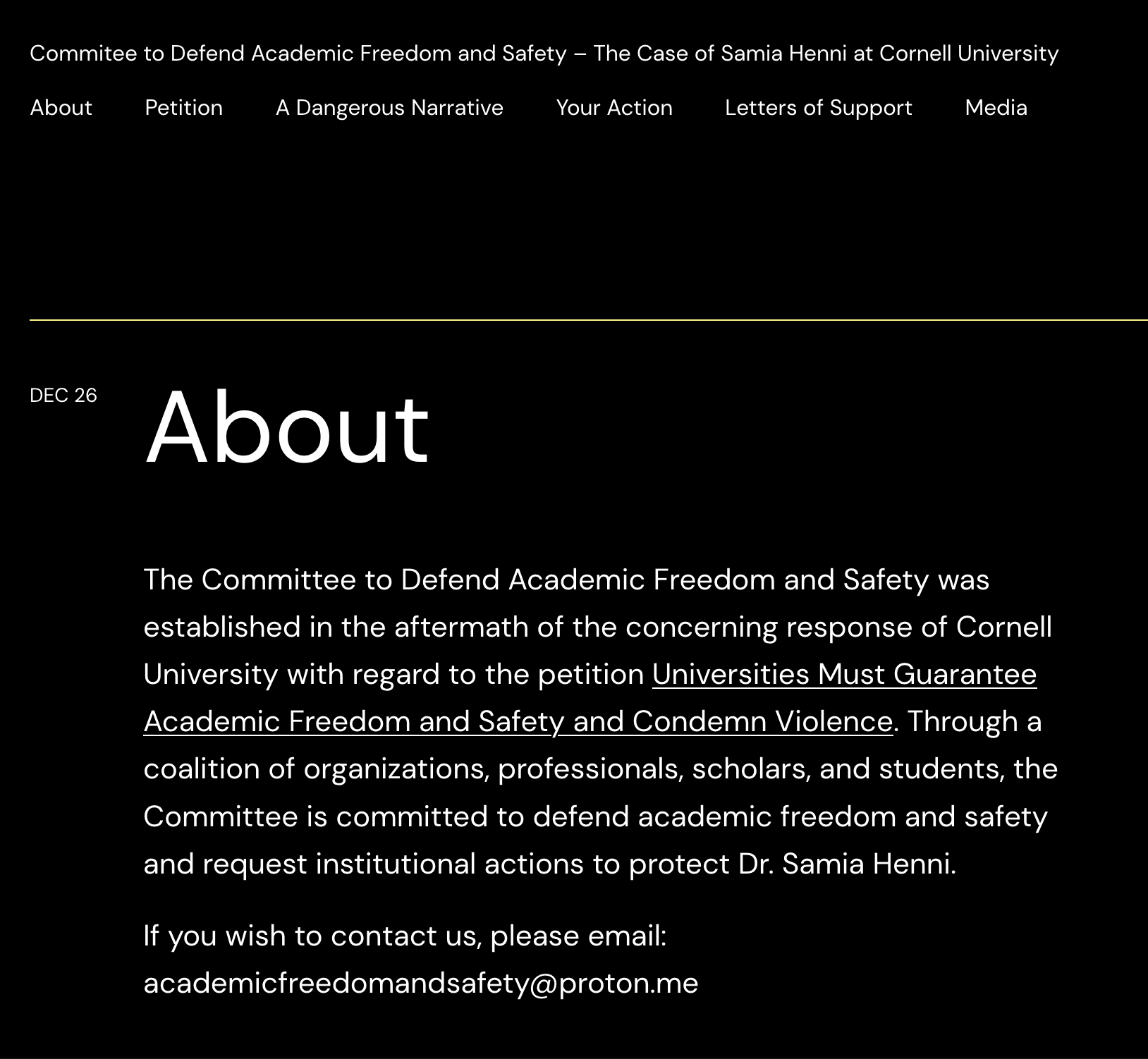 Committee to Defend Academic Freedom and Safety – The Case of Dr. Samia Henni at Cornell University